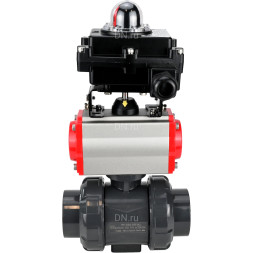 Кран шаровой BV4242E-FP-GRM-ISO Дн15 Ру10 полнопроходной, корпус - НПВХ, шар - НПВХ, уплотнение - EPDM, с пневмоприводом PA-DA-052 и БКВ APL-410N EX
