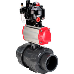 Кран шаровой BV4242E-FP-GRM-ISO Дн40 Ру10 полнопроходной, корпус - НПВХ, шар - НПВХ, уплотнение - EPDM, с пневмоприводом PA-DA-052, пневмораспределителем 4M310-08 DC24V, БКВ APL-510N EX и БПВ AFC2000