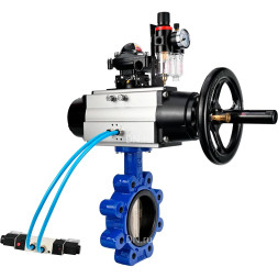 Затвор дисковый поворотный WBV1616N-2W-Fb-H Ду125 Ру16 LUG, корпус - чугун QT450, диск - чугун QT450, уплотнение - NBR, с пневмоприводом PA-DA-105-1, пневмораспределителем 4M320-08 AC220V, БКВ APL-210N и БПВ AFC2000