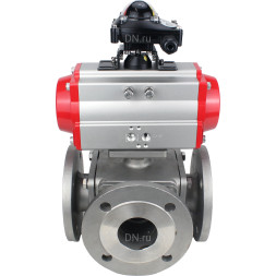 Кран шаровой BV3232P(4pc)-FP-3WL-F Ду25 Ру16 полнопроходной трехходовой, фланцевый, корпус - нержавеющая сталь SS316, с пневмоприводом PA-SA-083 с возвратными пружинами и БКВ APL-210N