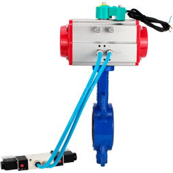 Затвор дисковый поворотный WBV1432E-2W-Fb-H Ду125 Ру16 корпус - чугун GGG50, диск - нержавеющая сталь 316L, уплотнение - EPDM, с пневмоприводом PA-DA-083, пневмораспределителем 4V320-08 AC220V и магнитным переключателем ALS200D
