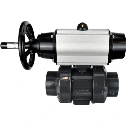 Кран шаровой BV4242E-FP-GRM-ISO Дн80 Ру10 полнопроходной, корпус - НПВХ, шар - НПВХ, уплотнение - EPDM, с пневмоприводом PA-DA-105-1 и пневмораспределителем 4V320-10 AC220V