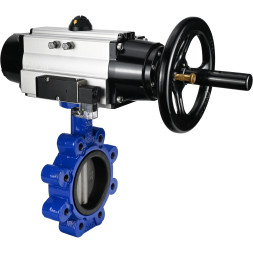 Затвор дисковый поворотный WBV1631E-2W-Fb-H Ду150 Ру16 LUG корпус - чугун QT450, диск - нержавеющая сталь 304, уплотнение - EPDM, с пневмоприводом PA-DA-105-1 и пневмораспределителем 4M310-08 DC24V