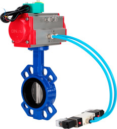 Затвор дисковый поворотный WBV1432E-2W-Fb-H Ду150 Ру16 корпус - чугун GGG50, диск - нержавеющая сталь 316L, уплотнение - EPDM, с пневмоприводом PA-DA-105, пневмораспределителем 4V320-08 AC220V и магнитным переключателем ALS200D
