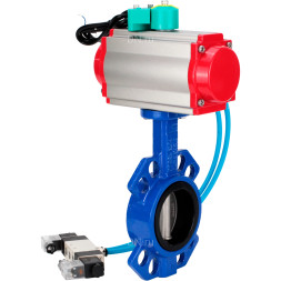 Затвор дисковый поворотный WBV1432E-2W-Fb-H Ду150 Ру16 корпус - чугун GGG50, диск - нержавеющая сталь 316L, уплотнение - EPDM, с пневмоприводом PA-DA-105, пневмораспределителем 4V320-08 AC220V и магнитным переключателем ALS200D