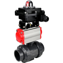 Кран шаровой BV4242E-FP-GRM-ISO Дн25 Ру10 полнопроходной, корпус - НПВХ, шар - НПВХ, уплотнение - EPDM, с пневмоприводом PA-DA-052 и БКВ APL-410N EX