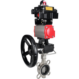 Затвор дисковый поворотный WBV3232V-2W-Fb-H Ду150 Ру16, корпус - нержавеющая сталь 316L, диск - нержавеющая сталь 316L, уплотнение - Viton, с пневмоприводом PA-DA-105 двойного действия, с БКВ APL-410N EX, с ручным дублером MON3-700-T38-ISO