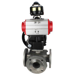 Кран шаровой BV3232P(4pc)-FP-3WL-F Ду65 Ру16 полнопроходной трехходовой, фланцевый, корпус - нержавеющая сталь SS316, с пневмоприводом PA-DA-083 двойного действия, БКВ APL-510N EX и ручным дублером MON2-450-T28-ISO