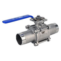 Кран шаровой BV3232P(3pc)-FP-W-ISO-H LONG Ду15 Ру63 полнопроходной, трехсоставной, корпус - нержавеющая сталь 316, уплотнение - PTFE, под приварку, с рукояткой