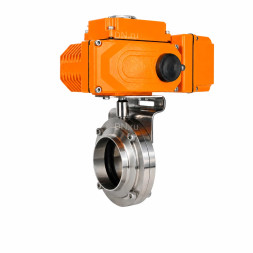 Затвор дисковый поворотный WBV3131E-2W-W-H Ду15 Ру10 под приварку, корпус - пищевая нержавеющая сталь 304, уплотнение - EPDM, с электроприводом QT-N-005EM-B1-220VAC-У1 c датчиком обратной связи и входным управляющим сигналом 0-10В HARK