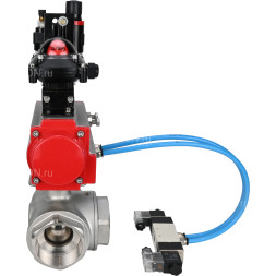 Кран шаровой BV3232P(4pc)-SP-3WL-T-ISO-H Ду65 Ру40, стандартнопроходной, корпус - нержавеющая сталь 316, уплотнение - PTFE, внутренняя резьба, с пневмоприводом PA-SA-105, пневмораспределителем 4V320-08 AC220V, БКВ APL-210N, БПВ AFC2000