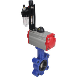 Затвор дисковый поворотный WBV1616E-2W-Fb-H Ду65 Ру16 LUG корпус - чугун QT450, диск - чугун QT450, уплотнение - EPDM, с пневмоприводом PA-SA-105, пневмораспределителем 4M310-08 AC220V и БПВ AFC2000