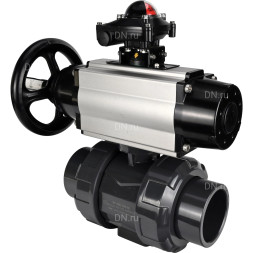 Кран шаровой BV4242E-FP-GRM-ISO Дн80 Ру10 полнопроходной, корпус - НПВХ, шар - НПВХ, уплотнение - EPDM, с пневмоприводом PA-DA-105-1, пневмораспределителем 4M310-08 AC220V и БКВ APL-210N