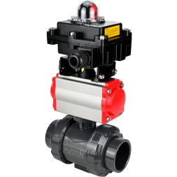 Кран шаровой BV4242E-FP-GRM-ISO Дн32 Ру10 полнопроходной, корпус - НПВХ, шар - НПВХ, уплотнение - EPDM, с пневмоприводом PA-DA-052 и БКВ APL-410N EX