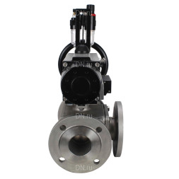 Кран шаровой BV3232P(4pc)-FP-3WL-F Ду100 Ру16 полнопроходной трехходовой, фланцевый, корпус - нержавеющая сталь SS316, с пневмоприводом PA-DA-105-1 двойного действия, пневмораспределителем 4M310-08 DC24V и БПВ AFC2000