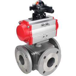 Кран шаровой BV3232P(4pc)-FP-3WL-F Ду50 Ру16 полнопроходной трехходовой, фланцевый, корпус - нержавеющая сталь SS316, с пневмоприводом PA-SA-105 с возвратными пружинами и БКВ APL-210N