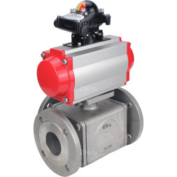 Кран шаровой BV3232P(4pc)-FP-3WL-F Ду50 Ру16 полнопроходной трехходовой, фланцевый, корпус - нержавеющая сталь SS316, с пневмоприводом PA-SA-105 с возвратными пружинами и БКВ APL-210N