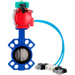 Затвор дисковый поворотный WBV1432E-2W-Fb-H Ду50 Ру16 корпус - чугун GGG50, диск - нержавеющая сталь 316L, уплотнение - EPDM, с пневмоприводом PA-DA-065, пневмораспределителем 4V320-08 AC220V и магнитным переключателем ALS200D