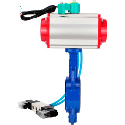 Затвор дисковый поворотный WBV1432E-2W-Fb-H Ду50 Ру16 корпус - чугун GGG50, диск - нержавеющая сталь 316L, уплотнение - EPDM, с пневмоприводом PA-DA-065, пневмораспределителем 4V320-08 AC220V и магнитным переключателем ALS200D