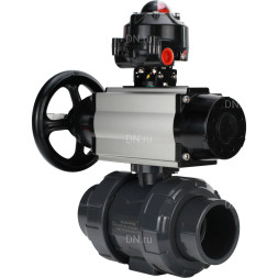 Кран шаровой BV4242E-FP-GRM-ISO Дн15 Ру10 полнопроходной, корпус - НПВХ, шар - НПВХ, уплотнение - EPDM, с пневмоприводом PA-DA-105-1, пневмораспределителем 4M310-08 AC220V и БКВ APL-510N EX