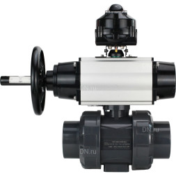 Кран шаровой BV4242E-FP-GRM-ISO Дн15 Ру10 полнопроходной, корпус - НПВХ, шар - НПВХ, уплотнение - EPDM, с пневмоприводом PA-DA-105-1, пневмораспределителем 4M310-08 AC220V и БКВ APL-510N EX