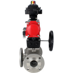 Кран шаровой BV3232P(4pc)-FP-3WL-F Ду40 Ру16 полнопроходной трехходовой, фланцевый, корпус - нержав.сталь SS316, пневмопривод PA-DA-065 двойн.действия, пневмораспределитель 4M310-08 DC24V, БКВ APL-410N EX и ручной дублер MON1-250-T26-ISO