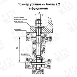 Болт фундаментный тип 2.2 М90х1700 мм ГОСТ 24379.1-2012 с анкерной плитой