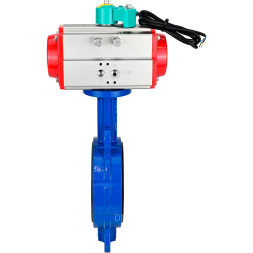 Затвор дисковый поворотный для абразивных сред WBV1632E-2W-Fb-H Ду125 Ру16 корпус - чугун QT450, диск - нержавеющая сталь 316L, уплотнение - EPDM, с пневмоприводом PA-DA-083 и магнитным переключателем ALS200D