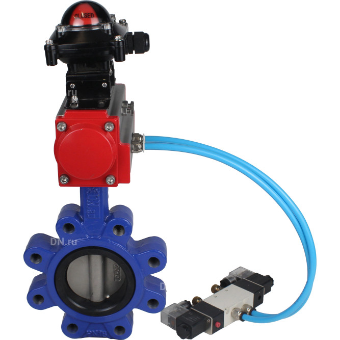 Затвор дисковый поворотный WBV1631N-2W-Fb-H Ду65 Ру16 LUG корпус - чугун QT450, диск - нержавеющая сталь 304, уплотнение - NBR, с пневмоприводом PA-DA-065, пневмораспределителем 4V320-10 AC220V и БКВ APL-210N в Барнауле