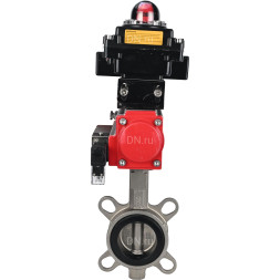 Затвор дисковый поворотный WBV3131N-2W-Fb-H Ду100 Ру16, корпус - нержавеющая сталь 304, диск - нержавеющая сталь 304, уплотнение - NBR, с пневмоприводом PA-SA-130, пневмораспределителем 4M310-08 AC220V и БКВ APL-410N EX