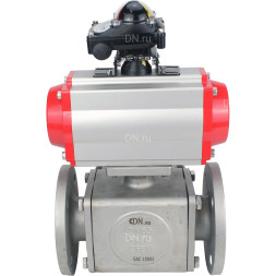 Кран шаровой BV3232P(4pc)-FP-3WL-F Ду25 Ру16 полнопроходной трехходовой, фланцевый, корпус - нержавеющая сталь SS316, с пневмоприводом PA-DA-052 двойного действия и БКВ APL-210N