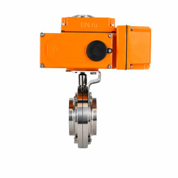 Затвор дисковый поворотный WBV3131E-2W-W-H Ду32 Ру10 под приварку, корпус - пищевая нержавеющая сталь 304, уплотнение - EPDM, с электроприводом QT-N-005EM-B1-220VAC-У1 c датчиком обратной связи и входным управляющим сигналом 0-10В HARK