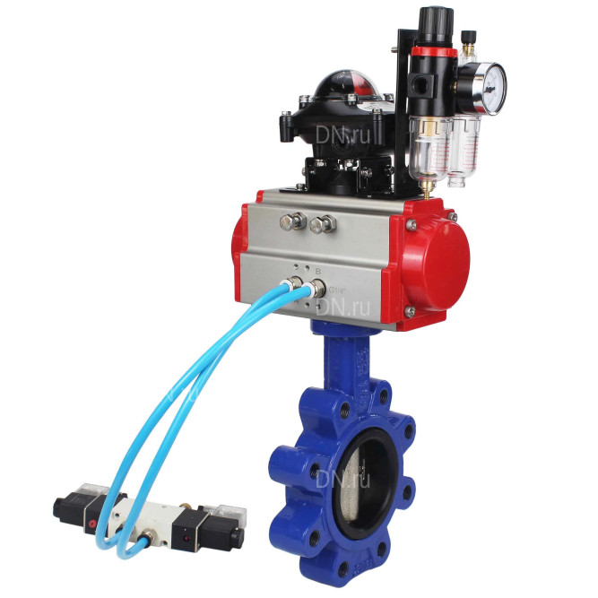 Затвор дисковый поворотный WBV1616E-2W-Fb-H Ду125 Ру16 LUG корпус - чугун QT450, диск - чугун QT450, уплотнение - EPDM, с пневмоприводом PA-DA-105, пневмораспределителем 4V320-10 AC220V, БКВ APL-210N и БПВ AFC2000 в Барнауле