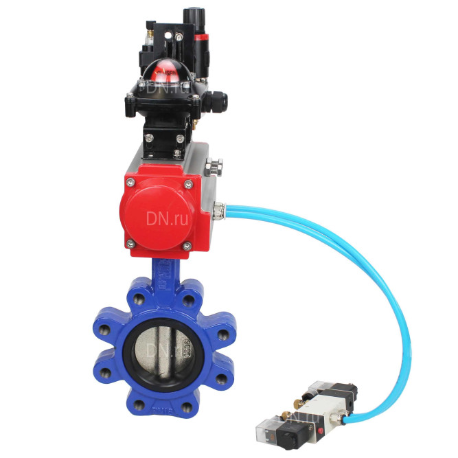 Затвор дисковый поворотный WBV1616E-2W-Fb-H Ду125 Ру16 LUG корпус - чугун QT450, диск - чугун QT450, уплотнение - EPDM, с пневмоприводом PA-DA-105, пневмораспределителем 4V320-10 AC220V, БКВ APL-210N и БПВ AFC2000 в Барнауле