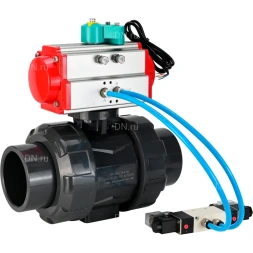 Кран шаровой BV4242E-FP-GRM-ISO Дн32 Ру10 полнопроходной, корпус - НПВХ, шар - НПВХ, уплотнение - EPDM, с пневмоприводом PA-DA-052, пневмораспределителем 4V320-08 AC220V и магнитным переключателем ALS200D