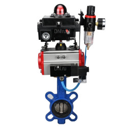 Затвор дисковый поворотный WBV1413E-2W-Fb-H Ду40 Ру16, корпус - чугун GGG50, диск - чугун GGG40, уплотнение - EPDM, с пневмоприводом PA-DA-052 двойного действия, пневмораспределителем 4M310-08 AC220V, БКВ APL-410N EX, БПВ AFC2000
