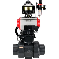 Кран шаровой BV4242E-FP-GRM-ISO Дн40 Ру10 полнопроходной, корпус - НПВХ, шар - НПВХ, уплотнение - EPDM, с пневмоприводом PA-DA-052, пневмораспределителем 4M310-08 DC24V, ручным дублером MON1-250-T26-ISO, БКВ APL-510N EX и БПВ AFC2000