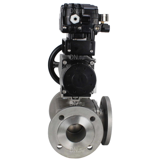 Кран шаровой BV3232P(4pc)-FP-3WL-F Ду100 Ру16 полнопроходной трехходовой, фланцевый, корпус - нержавеющая сталь SS316, с пневмоприводом PA-DA-105-1 двойного действия и пневмопозиционером YT-1000RSN без обратной связи в Барнауле