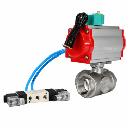 Кран шаровой BV3232P(4pc)-SP-3WL-T-ISO-H WDVF Ду40 Ру63 стандартнопроходной, 3-ходовой L-тип, внутренняя резьба, нержавеющая сталь AISI 316, с пневмоприводом PA-DA-083, пневмораспределителем 4V320-08 AC220V и магнитным переключателем ALS200D