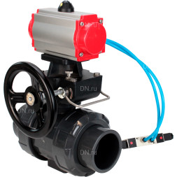 Кран шаровой BV4242E-FP-GRM-ISO Дн100 Ру10 полнопроходной, корпус - НПВХ, шар - НПВХ, уплотнение - EPDM, с пневмоприводом PA-DA-065, пневмораспределителем 4V320-08 AC220V и ручным дублером MON1-250-T26-ISO