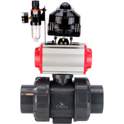 Кран шаровой BV4242E-FP-GRM-ISO Дн25 Ру10 полнопроходной, корпус - НПВХ, шар - НПВХ, уплотнение - EPDM, с пневмоприводом PA-SA-052, пневмораспределителем 4M310-08 DC24V, БКВ APL-510N EX и БПВ AFC2000