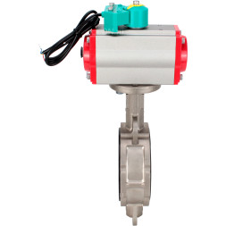 Затвор дисковый поворотный WBV3232E-2W-Fb-H Ду100 Ру16 корпус - нержавеющая сталь 316L, диск - нержавеющая сталь 316L, уплотнение - EPDM, с пневмоприводом PA-DA-083, пневмораспределителем 4M310-08 DC24V и магнитным переключателем ALS200D