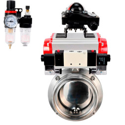 Затвор дисковый поворотный WBV3131E-2W-T-H Ду20 Ру10 резьбовой, корпус - пищевая нержавеющая сталь 304, уплотнение - EPDM, с пневмоприводом PA-DA-065, пневмораспределителем 4M320-08 AC220V, БКВ APL-210N, БПВ AFC2000