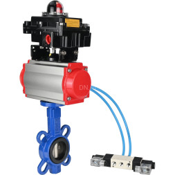 Затвор дисковый поворотный WBV1413E-2W-Fb-H Ду125 Ру16, корпус - чугун GGG50, диск - чугун GGG40, уплотнение - EPDM, с пневмоприводом PA-DA-105, пневмораспределителем 4V320-10 AC220V и БКВ APL-410N EX