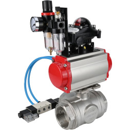 Кран шаровой BV3232P(4pc)-SP-3WL-T-ISO-H Ду10 Ру63, стандартнопроходной, корпус - нержавеющая сталь 316, уплотнение - PTFE, внутренняя резьба, с пневмоприводом PA-SA-052, пневмораспределителем 4V320-10 AC220V, БКВ APL-210N, БПВ AFC2000