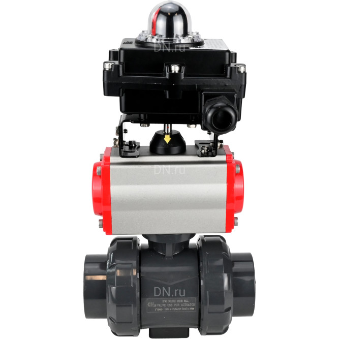 Кран шаровой BV4242E-FP-GRM-ISO Дн100 Ру10 полнопроходной, корпус - НПВХ, шар - НПВХ, уплотнение - EPDM, с пневмоприводом PA-DA-065 и БКВ APL-410N EX в Барнауле