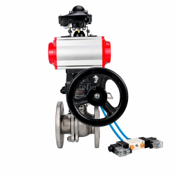 Кран шаровой BV3232P(2pc)-FP-F-ISO-H WDVF Ду100 Ру16 полнопроходной, фланцевый, корпус - нержавеющая сталь 316, уплотнение - PTFE, с пневмоприводом PA-DA-105, пневмораспределителем 4V320-08 AC220V, БКВ APL-210N и ручным дублером MON3-700-T38-ISO