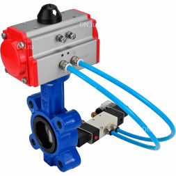 Затвор дисковый поворотный WBV1631N-2W-Fb-H Ду80 Ру16 LUG, корпус - чугун QT450, диск - нержавеющая сталь 304, уплотнение - NBR, с пневмоприводом PA-SA-105 и пневмораспределителем 4M320-08 AC220V