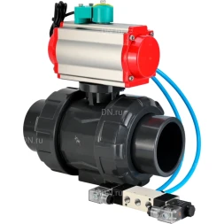 Кран шаровой BV4242E-FP-GRM-ISO Дн65 Ру10 полнопроходной, корпус - НПВХ, шар - НПВХ, уплотнение - EPDM, с пневмоприводом PA-DA-065, пневмораспределителем 4V320-08 AC220V и магнитным переключателем ALS200D