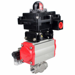 Кран шаровой BV3232P(4pc)-SP-3WL-T-ISO-H Ду25 Ру63 стандартнопроходной трехходовой L-тип, нержавеющая сталь SS316, внутренняя резьба, PTFE, пн.приводом PA-SA-052, пн.распределителем 4M310-08 AC220V и БКВ APL-410N EX